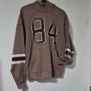 No Boundaries Brown Hoodie with Number 84 Graphic Print
